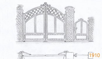 1910 - Vjezdová dvoukřídlá brána a jednokřídlá branka MODERN brána, kovová brána, vjezdová brána, branka, kovová branka, vstupní branka